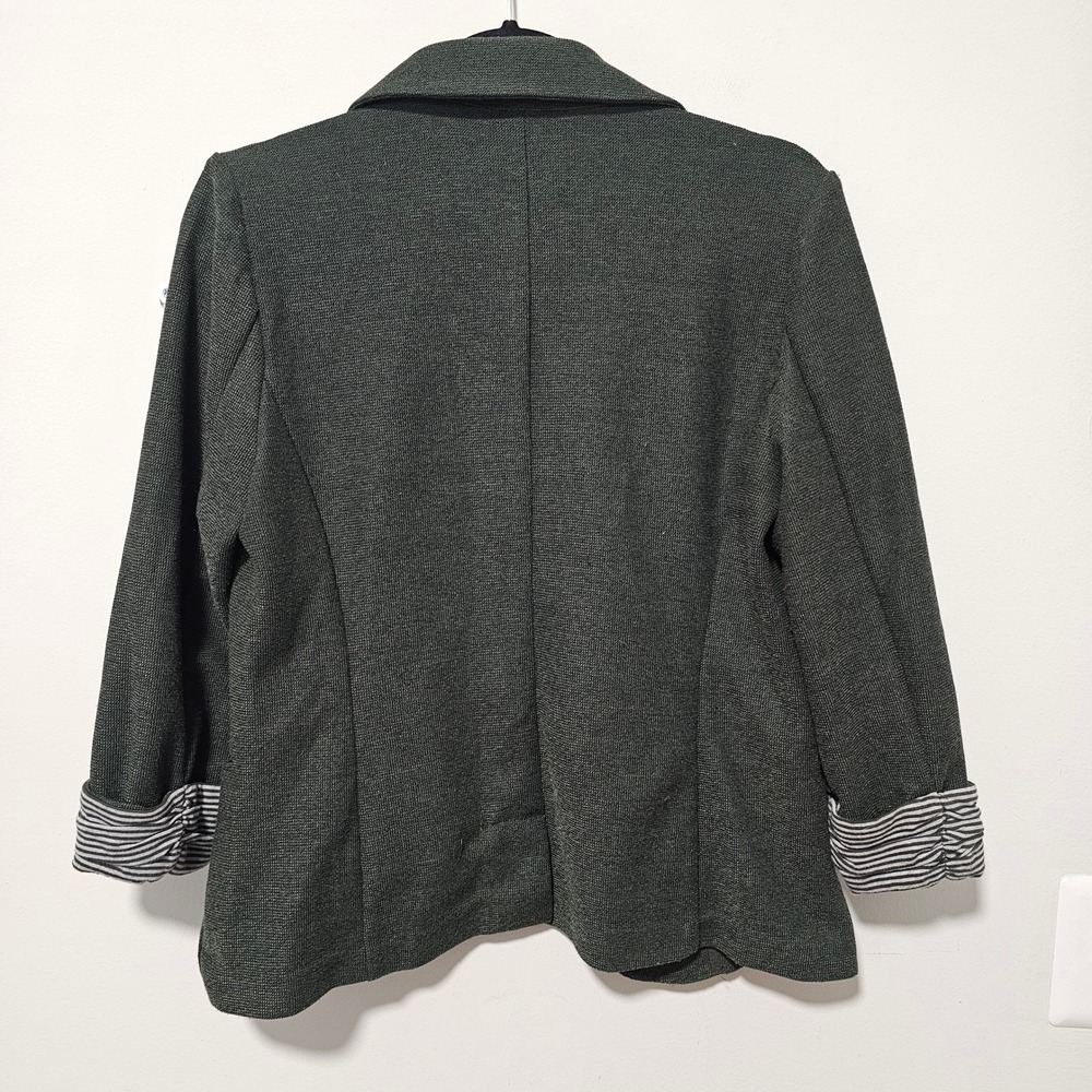 Skies Are Blue M Hunter Green Knit Blazer Jacket Cuffed 3/4 Sleeve Office Work - Picture 2 of 9